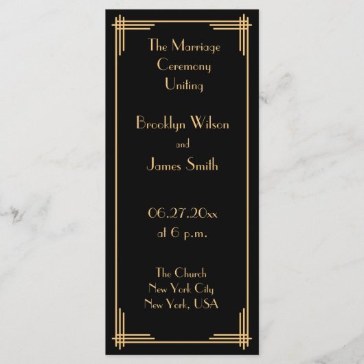 Gold Black Great Gatsby Art Deco Wedding Programm (Vorderseite)