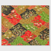 Gold Black Green Kimono Floral Decoupage Geschenkpapier (Flach)