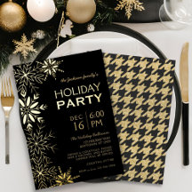 Gold & Black Hahnentrittmuster & Snowflakes Holida
