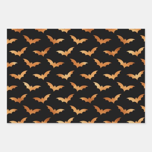 Gold Black Halloween Spipumkin & Bats Muster Geschenkpapier Set (Vorderseite 2)