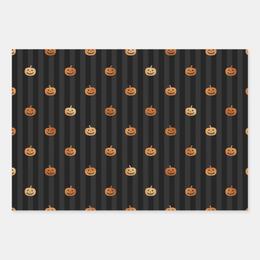 Gold Black Halloween Spipumkin & Bats Muster Geschenkpapier Set (Vorderseite)