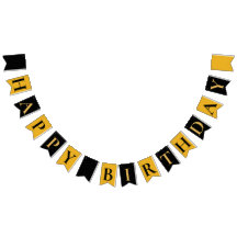 Gold Black Happy Birthday Bunting Flags
