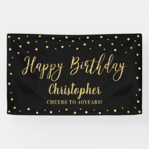 Gold & Black Happy Birthday Party-Banner Banner