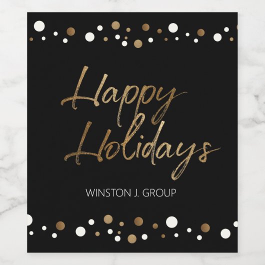 Gold Black Happy Holidays Firmenname Weihnachten Weinetikett (Einzelnes Label)