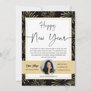 Gold Black Happy New Year Real Anwesen Foto Card Einladung