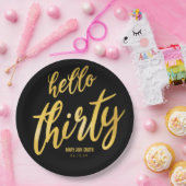 Gold Black "Hello Thirty" Geburtstag mit Namen Pappteller (Party)