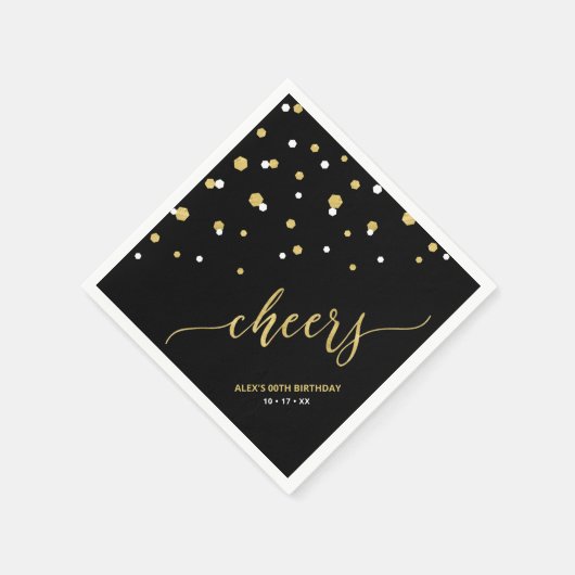 Gold Black Hexagon Confetti Cheers Custom Party Na Serviette (Ecke)