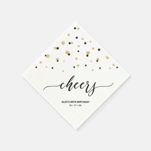 Gold Black Hexagon Confetti Cheers Custom Party Serviette (Ecke)
