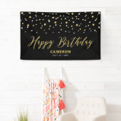 Gold Black Hexagon Confetti Custom Happy Birthday Banner (Insitu)