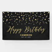 Gold Black Hexagon Confetti Custom Happy Birthday Banner (Horizontal)