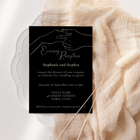 Gold Black Holding Hands Hochzeitsempfang Einladung