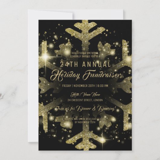 Gold & Black Holiday Corporate Fundraiser Gala Einladung (Vorderseite)
