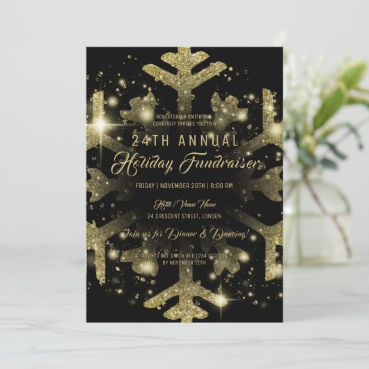 Gold & Black Holiday Corporate Fundraiser Gala Einladung (Stehend Vorderseite)