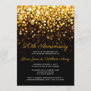 Gold Black Hollywood Glam 20. Hochzeitstag Einladung