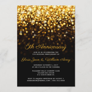 Gold Black Hollywood Glam 5. Hochzeitsjubiläum Einladung