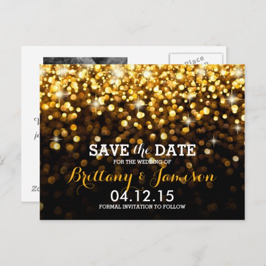 Gold Black Hollywood Glitz Glam Save the Date Ankündigungspostkarte (Vorne/Hinten)