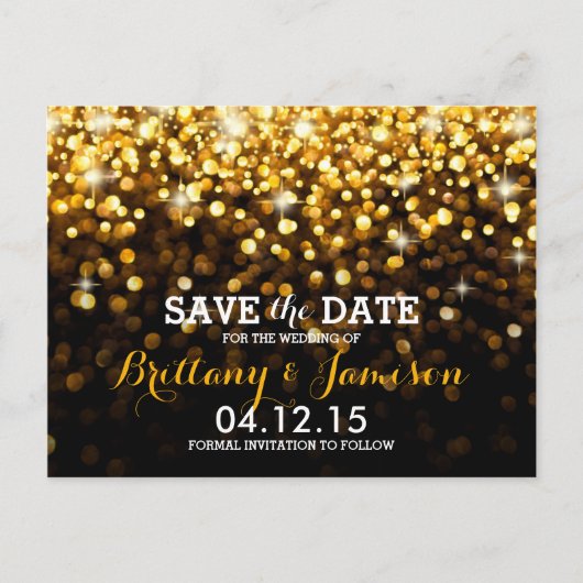 Gold Black Hollywood Glitz Glam Save the Date Ankündigungspostkarte (Vorderseite)