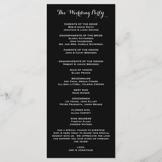 Gold Black Hollywood Glitz Glam Wedding Program Programm (Rückseite)