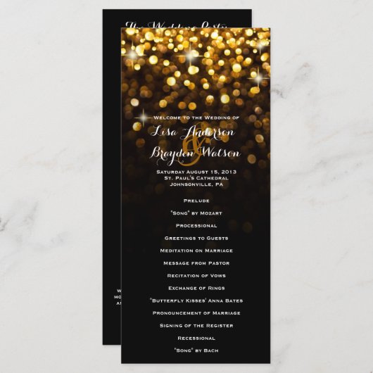 Gold Black Hollywood Glitz Glam Wedding Program Programm (Vorne/Hinten)