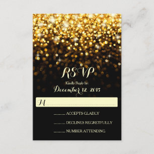 Gold Black Hollywood Glitz Glam Wedding RSVP Karte