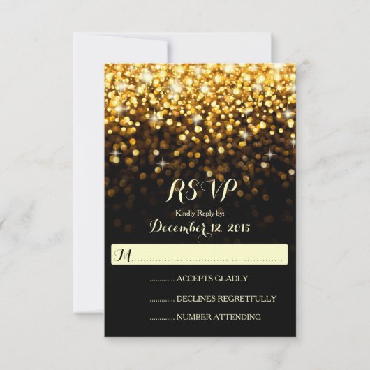 Gold Black Hollywood Glitz Glam Wedding RSVP Karte (Vorderseite)
