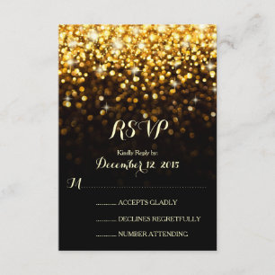 Gold Black Hollywood Glitz Glam Wedding RSVP Karte