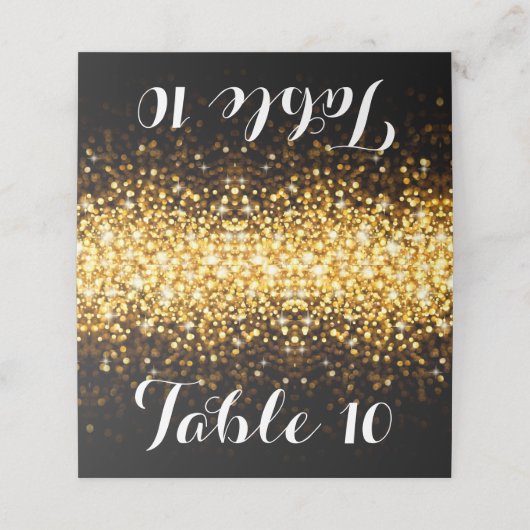 Gold Black Hollywood Glitz Glam Wedding Table Card Platzkarte (Außenseite Aufgefaltet)