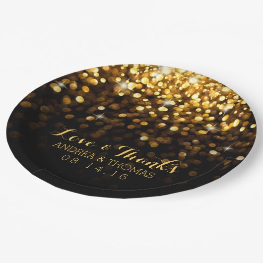 Gold Black Hollywood Glitz Glam Wedding Tellers Pappteller (Schrägansicht)