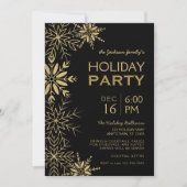 Gold & Black Houndstooth & Snowflakes Holiday Glam Einladung (Vorderseite)