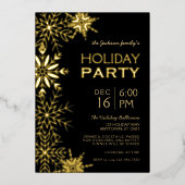 Gold & Black Houndstooth & Snowflakes Holiday Glam Folieneinladung (Vorderseite)