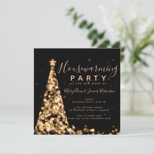 Gold & Black Housewarming Party Weihnachtsfeiertag Einladung (Stehend Vorderseite)