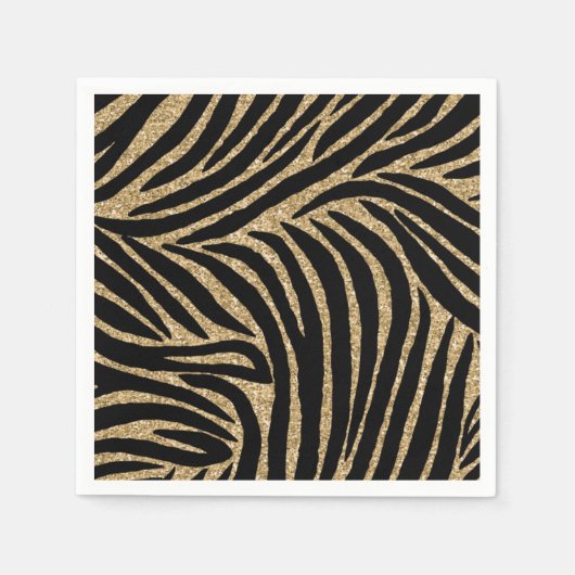 Gold Black Imitate Glitzer Zebra Print Serviette (Vorderseite)