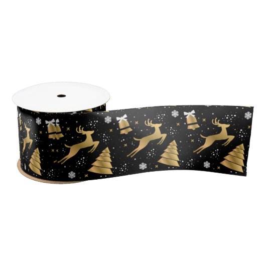Gold Black Jumping Deer und moderner Baum Satinband (Spule)