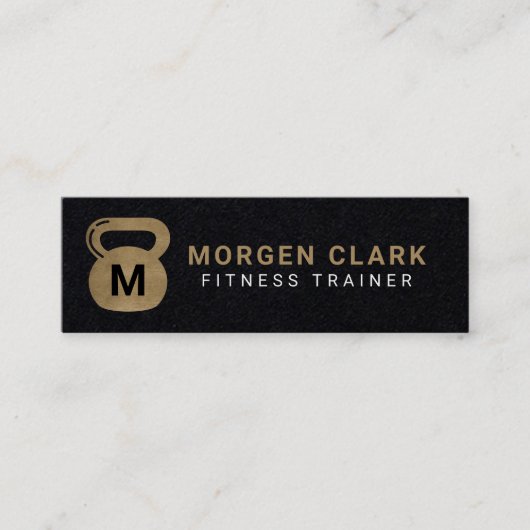 Gold & Black Kettlebell Personal Fitness Trainer Mini Visitenkarte (Vorderseite)
