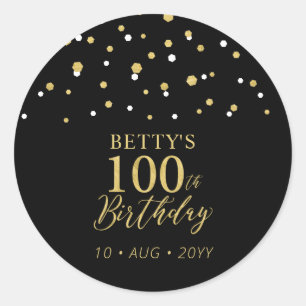 Gold & Black Konfetti 100. Geburtstag Party Favor Runder Aufkleber