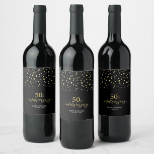 Gold & Black Konfetti 50. Jubiläums-Geschenk Weinetikett
