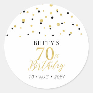 Gold & Black Konfetti 70. Geburtstagsfeier Favor Runder Aufkleber