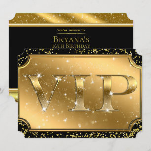 Gold Black Konfetti Glanz Glam VIP-Party-Ticket Einladung