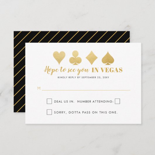 Gold Black Las Vegas Wedding Sign Funny Wording RSVP Karte (Vorne/Hinten)