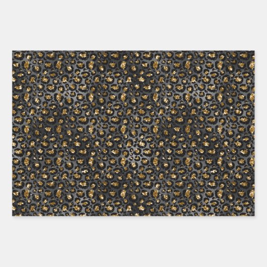 Gold Black Leopard Glitzer Geschenkpapier Set (Vorderseite)