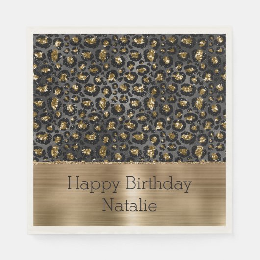 Gold Black Leopard Glitzer Serviette (Vorderseite)