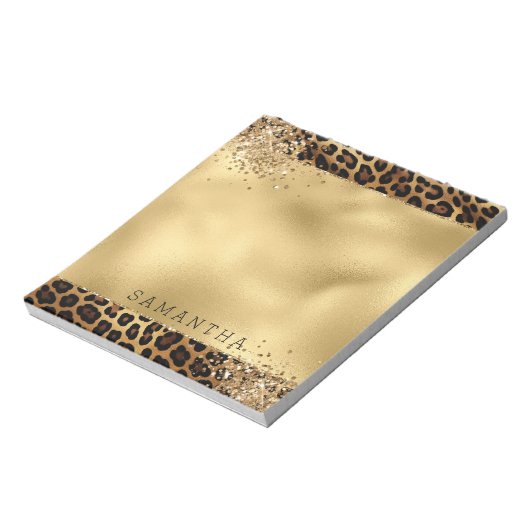 Gold Black Leopard Print Glitzer Notizblock (Rotiert)