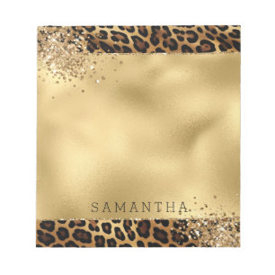 Gold Black Leopard Print Glitzer Notizblock