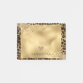 Gold Black Leopard Print Glitzer Post-it Klebezettel