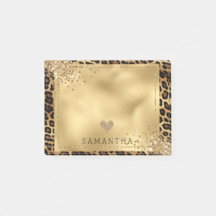 Gold Black Leopard Print Glitzer Post-it Klebezettel