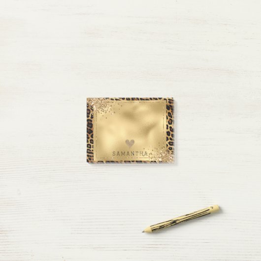 Gold Black Leopard Print Glitzer Post-it Klebezettel (Auf Schreibtisch)