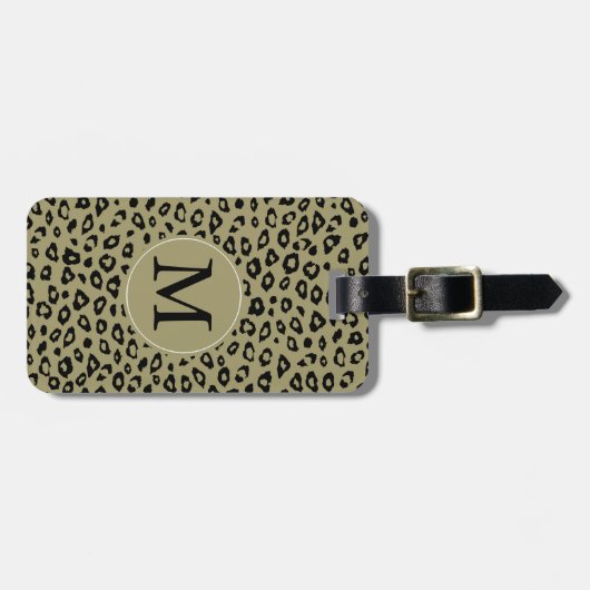 Gold Black Leopard Print Monogram Gepäckanhänger (Vorderseite horizontal)