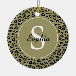 Gold Black Leopard Print Monogram Keramikornament