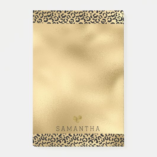 Gold Black Leopard Print Personalisiert Post-it Klebezettel (Vorderseite)