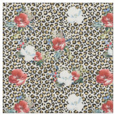 Gold Black Leopard Print Red White Blume Stoff (Nahaufnahme)